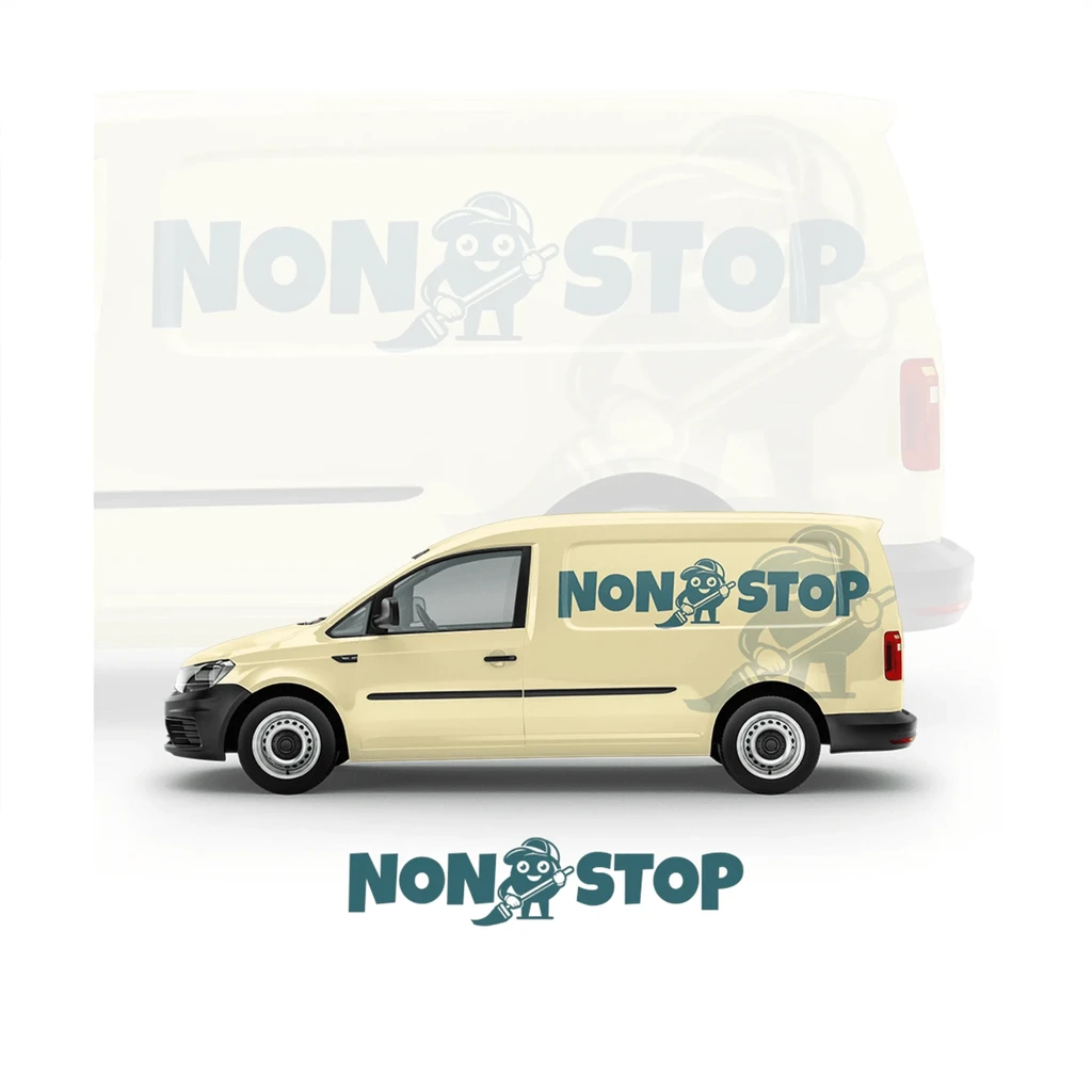 Non Stop van with the logo on its side